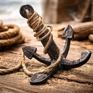 Deko Anker "Schirmanker" 18cm Gusseisen mit Juteband für innen und außen maritime Fensterbank-Deko Teichdeko Gartendeko