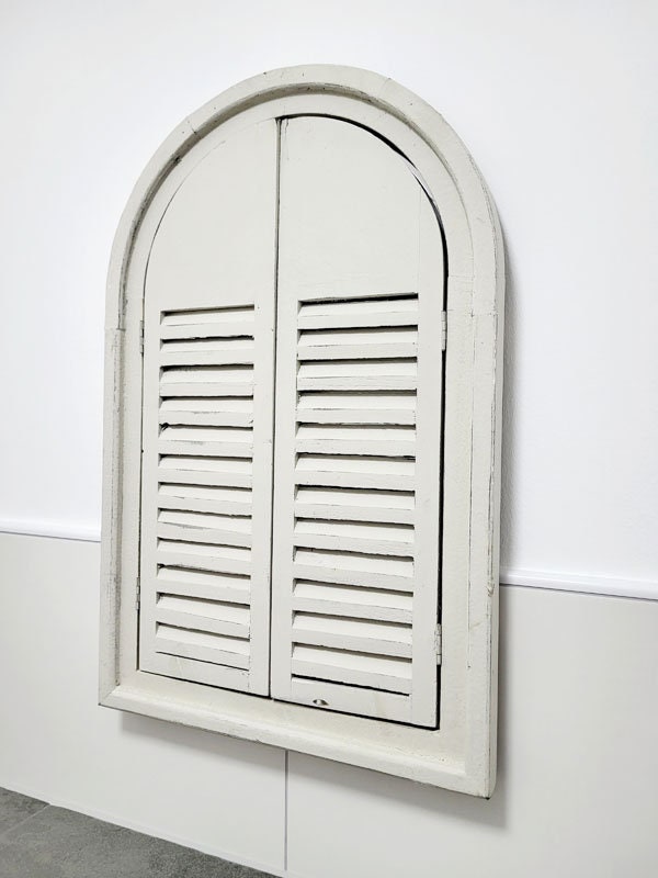 Miroir Mural Gothique Shabby Chic - Blanc, Effet Voûte, Bois Vieux Chêne - 55x40cm - Neuf