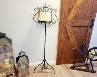 Gran caballete vintage de aluminio fundido para música, soporte para libros, altura ajustable de 157 cm, soporte para libros de visitas antiguo