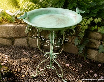 Große Stand-Vogeltränke Vogelbad "Vögelchen" 70cm hoch rostfreier & frostfester Aluminiumguss Vintage Wassertränke im Landhausstil