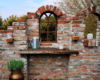 Finestra da stalla 40 x 68 cm, finestra da fienile, finestra in ghisa, vecchia finestra in ferro, finestra in acciaio per muro da giardino, rovina da giardino, muro in mattoni, finestra in ghisa
