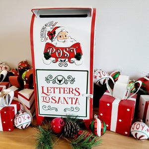 Großer Weihnachts-Briefkasten "Letters to Santa" freistehend aus Metall 41cm hoch rot-weiß Vintage Postkasten Wunschzettel & Weihnachtspost