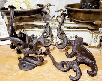 Set of 5 vintage coat hooks, wall hooks "antique" made of cast iron, DIY coat rack, build your own nostalgic clothes hooks, jacket hooks