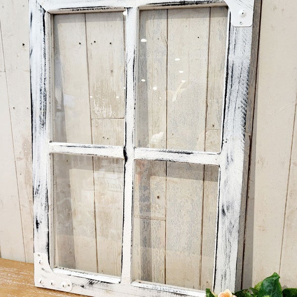 Deko Holzfenster mit Glas 38x55cm "Shabby weiß" Fensterrahmen Sprossen-Fenster Memoboard