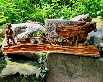 Antique wall art "Horse Plough" 72 x 25 cm Cast iron Rusty finish Horse stable Farm decor Horse decor Riding stable Vintage House wall decor