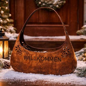 Cestino per piante "Welcome" ruggine 33 x 37 cm sacchetto per fiori arrugginito cestino per fiori decorazione ingresso vaso per piante ruggine