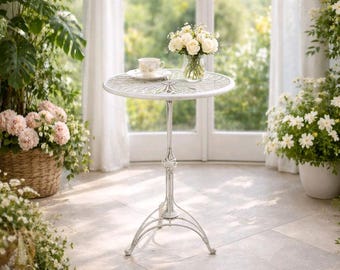 Table d'appoint style shabby chic nostalgique en fer forgé blanc, idéale pour les plantes, ...