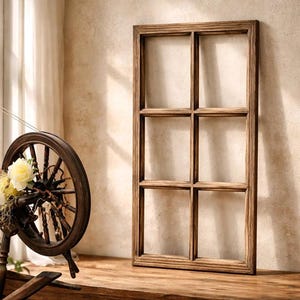 Finestra decorativa in legno 43 x 85 cm "Country house brown" decorazione da parete finestra come telaio della finestra in rovere Sonoma
