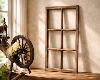 Decorative wooden window 43 x 85 cm "Country house brown" wall decoration window like Sonoma oak window frame