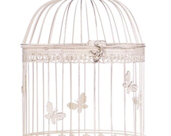 Cage à Oiseaux Décorative En Fer Blanc - Élégante Et Polyvalente Pour Mariage, Table Ou Déco Intérieure (32x14x14 Cm)