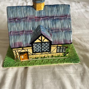 Vintage Cottage Ware Cheese/Butter Dish | Price Bros Style | Hand Painted | RARE Colour
