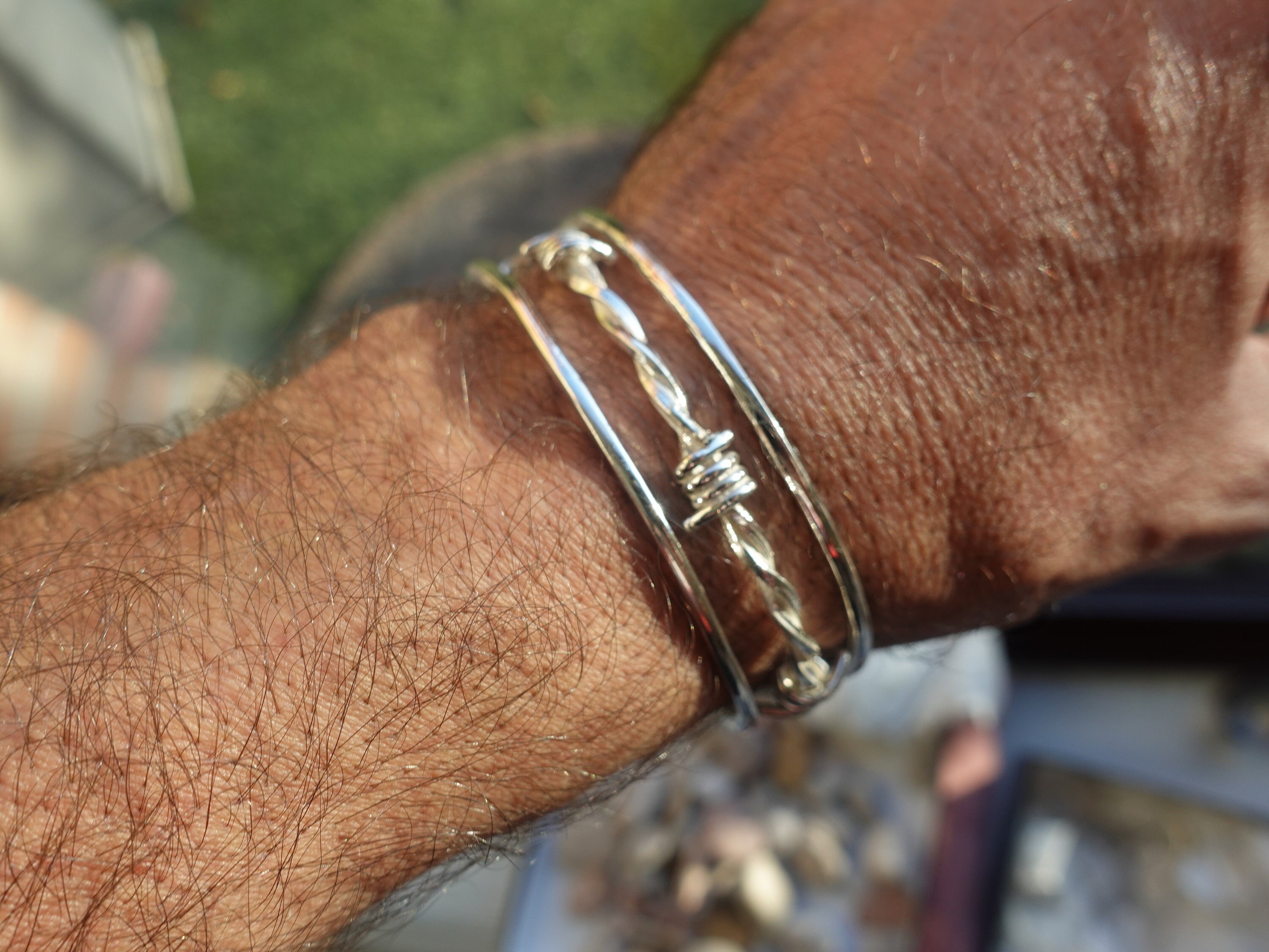 Barbed wire bracelet mens deals