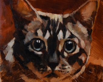 Bella, Original Oil Painting, Cat Portrait, Cat Painting, Animal Art, 8x8 inch, 20x20 cm, by Kat Wright