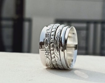 Bague Spinner , bague en argent sterling 925, bague faite à la main, belle bague, bague fidget, bague promesse, bague populaire, bague d’anxiété, bague femme, B7