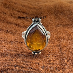 Adjustable Citrine Ring: Handmade Sterling Silver Statement Jewelry