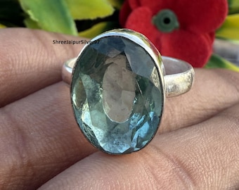 ブルーオパールステートメントリング：ハンドメイド925スターリング