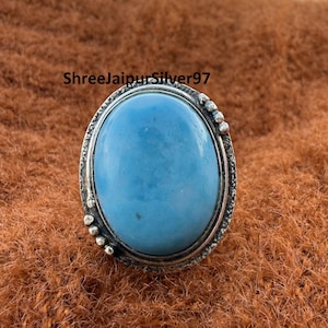 Larimar Gemstone Ring: Adjustable Sterling Silver, Handmade Statement Ring