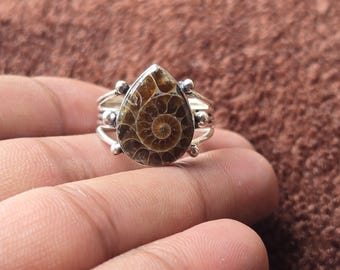 Ammonite Gemstone Ring, 925 Sterling Silver Ring, Designer Ring, Handmade Ring, Adjustable Ring, Anniversary  Gift Ring, Birthday Ring,