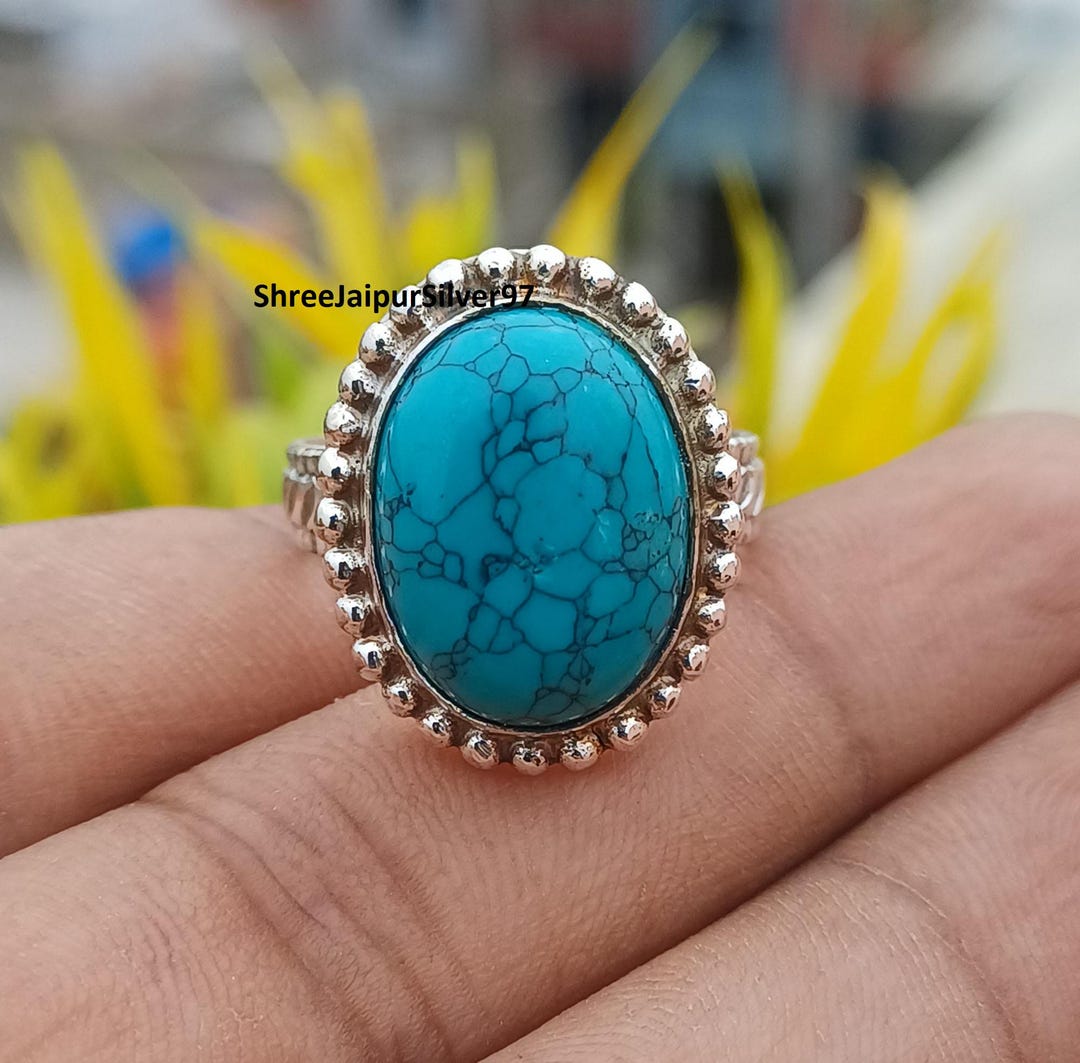 Handmade Turquoise Statement Ring: 925 Sterling Silver Boho Ring - Etsy