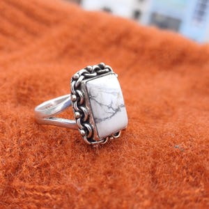 Howlite Sterling Silver Ring: Handmade Adjustable Statement Ring