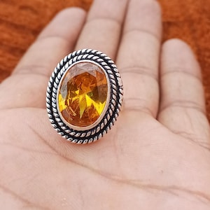 Sterling Silver Citrine Ring: Adjustable Statement Jewelry