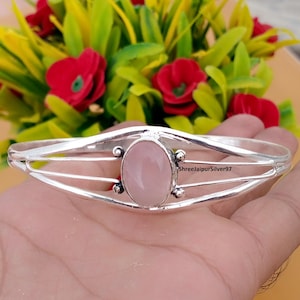 Amazing Bangle, 925 Sterling Silver Bangle, Designer Bangle, Popular Bangle, Handmade Bangle, Adjustable Bangle, Rose Quartz Gemstone Bangle