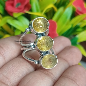 Citrine Sterling Silver Ring: Handmade Oval Gemstone Statement Ring