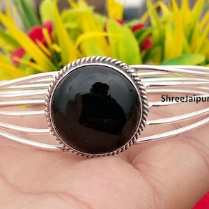 Bracciale in argento sterling con onice nero: bracciale regolabile fatto a mano con pietre preziose