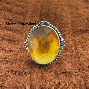 Citrine Gemstone Ring: Handmade 925 Sterling Silver Adjustable Statement Ring