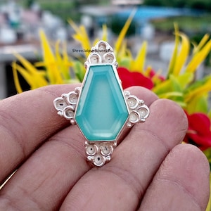 925 Sterling Silver Ring, Statement Coffin Ring, Aqua Chalcedony Gemstone Ring, Lovely Ring, Birthday Gift Ring, Handmade Ring, Gift For Her