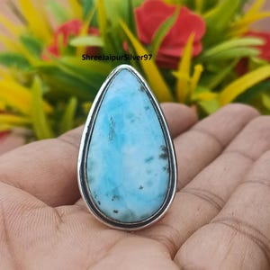 Larimar Gemstone Ring: Handmade 925 Sterling Silver, Women&#39;s Statement Jewelry