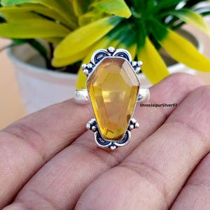 Handmade Citrine Statement Ring: 925 Sterling Silver