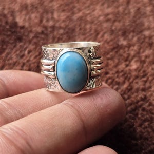 Handmade Ring, Larimar Gemstone Ring, 925 Sterling Silver Ring, Designer Ring, Adjustable Ring, Engagement Gift Ring, Meditation Ring,