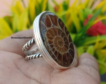 Ammonit Edelstein Statement Ring: Handgemachte 925 Sterling Silber
