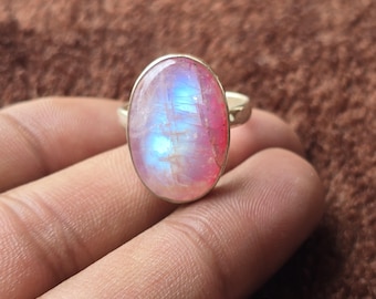 Pink Moonstone Gemstone Ring, Handmade Ring, 925 Sterling Silver Ring, Designer Ring, Adjustable Ring, Anniversary  Ring, Christmas Day Ring