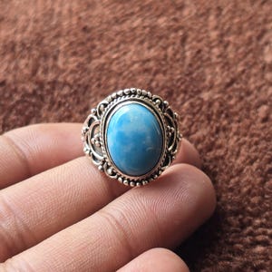 Meditation Ring, Handmade Ring, Larimar Gemstone Ring, 925 Sterling Silver Ring, Designer Ring, Adjustable Ring, Engagement Gift Ring,