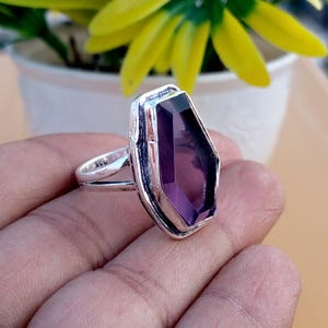 Handmade Amethyst Statement Ring: 925 Sterling Silver, October Birthstone
