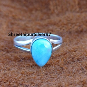 Larimar Gemstone Ring: Handmade 925 Sterling Silver Adjustable Statement Ring