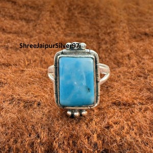 Larimar Gemstone Ring: Handmade 925 Sterling Silver, Adjustable Statement Ring