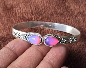 Bracciale In Argento 925 Con Opale Blu - Regolabile Con Catenella, Gioiello Elegante Per Donna, Regalo Di Compleanno O Anniversario