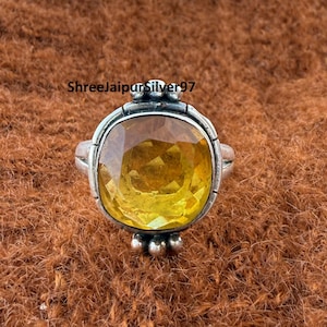 Citrine Gemstone Ring: Handmade 925 Sterling Silver Adjustable Statement Ring
