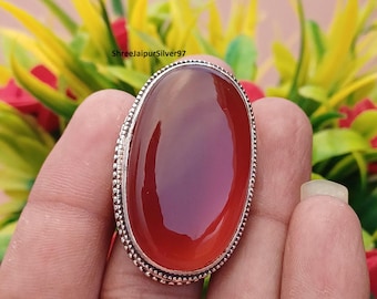 Statement Ring, Red Carnelian Ring, Gemstone Ring, 925 Sterling Silver, Large Oval Gemstone Ring, Gift For Anniversary, Gift For Her,