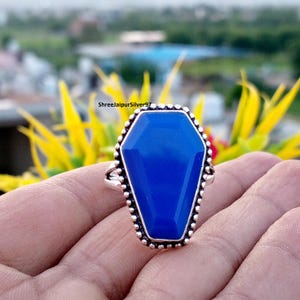 Statement Coffin Ring, Chalcedony Gemstone Ring, Party Wear Ring, Birthday Gift Ring, 925 Sterling Silver Ring, Handmade Ring, Gift For Her