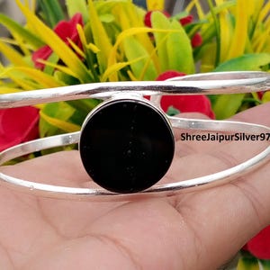 Braccialetto regolabile in argento sterling 925 con onice nero fatto a mano