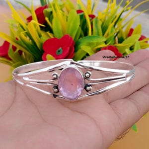Designer Bangle, Adjustable Bangle, Popular Bangle, Amazing Bangle, Handmade Bangle, Rose Quartz Gemstone Bangle, 925 Sterling Silver Bangle