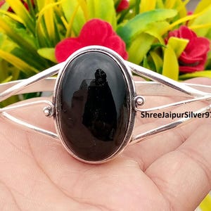 Bracciale in argento sterling con onice nero: bracciale regolabile fatto a mano con pietre preziose