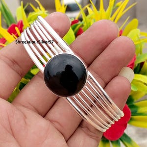 Bracciale regolabile in argento sterling 925 con onice nero fatto a mano