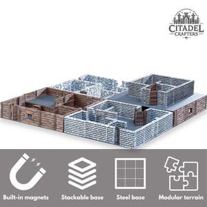 Large Brick Modular Magnetic Terrain for Tabletop RPGs D&D – 10x10&quot; CNC Laser-Cut Steel Base with Magnetic Eco-Plastic Walls
