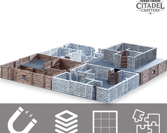 Large Brick Modular Magnetic Terrain for Tabletop RPGs D&D – 10x10" CNC Laser-Cut Steel Base with Magnetic Eco-Plastic Walls