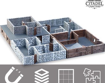 Large Stone Modular Magnetic Terrain for Tabletop RPGs D&D – 10x10" CNC Laser-Cut Steel Base with Magnetic Eco-Plastic Walls